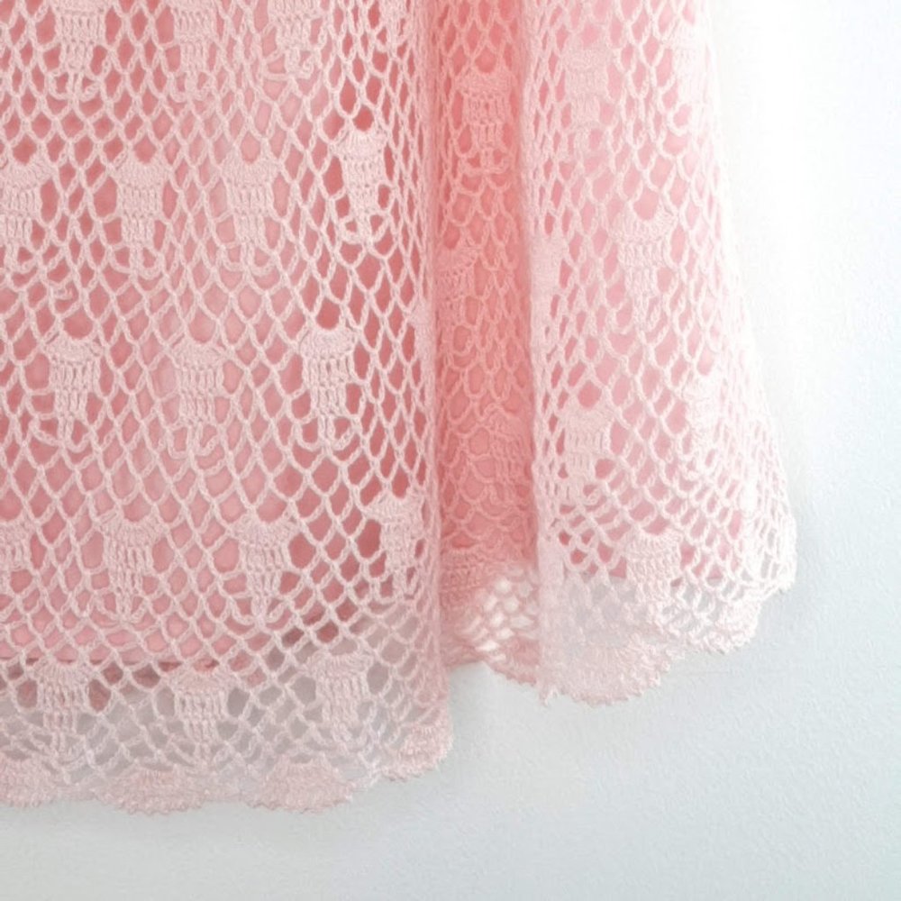❤️ Elegant Vintage  Party Contemporary Pink Crochet  midi skirt